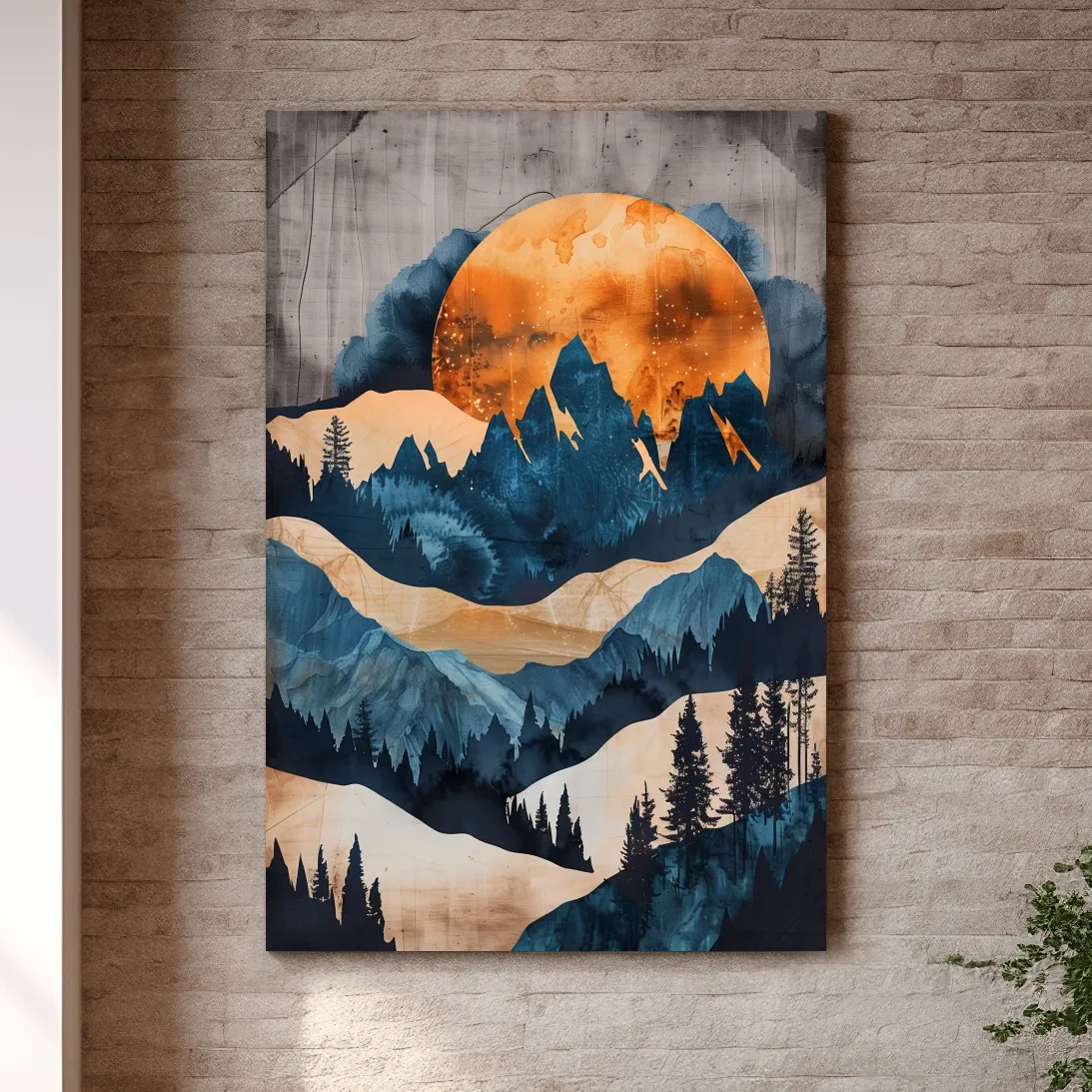 Moody Abstract Mountain Sunset - Forest Watercolor Wall Art