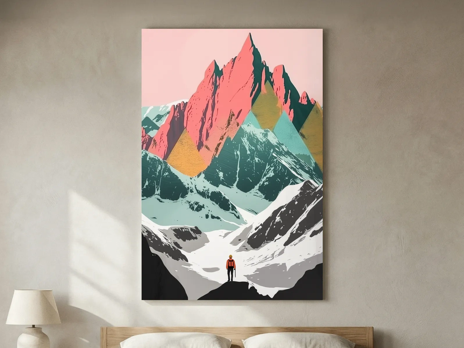 Vibrant Alpine Peaks Illustration - Colourful Mountain Wall Art