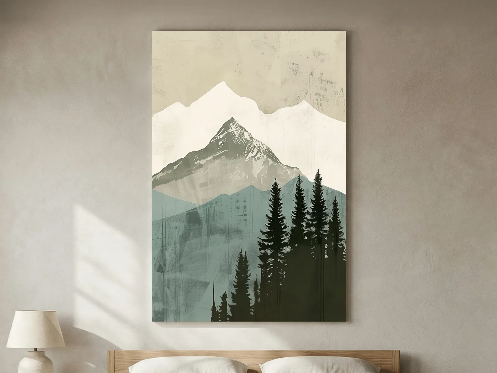 Scandinavian Mountain Peak And Pine Forest Artwork - Minimalist Landscape Wall Art