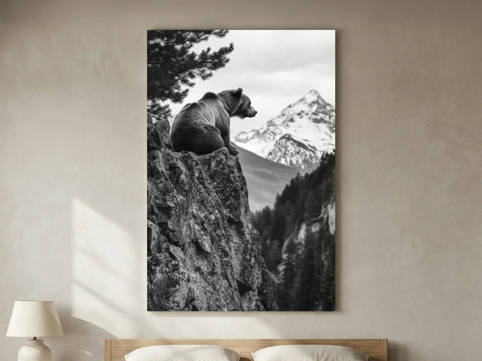 Black And White Grizzly Bear Photographic Artwork - Alpine Wildlife Wall Art