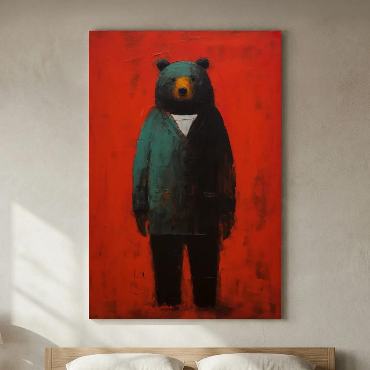 Moody Bear Wearing Suit Portrait Painting - Expressive Wildlife Wall Art