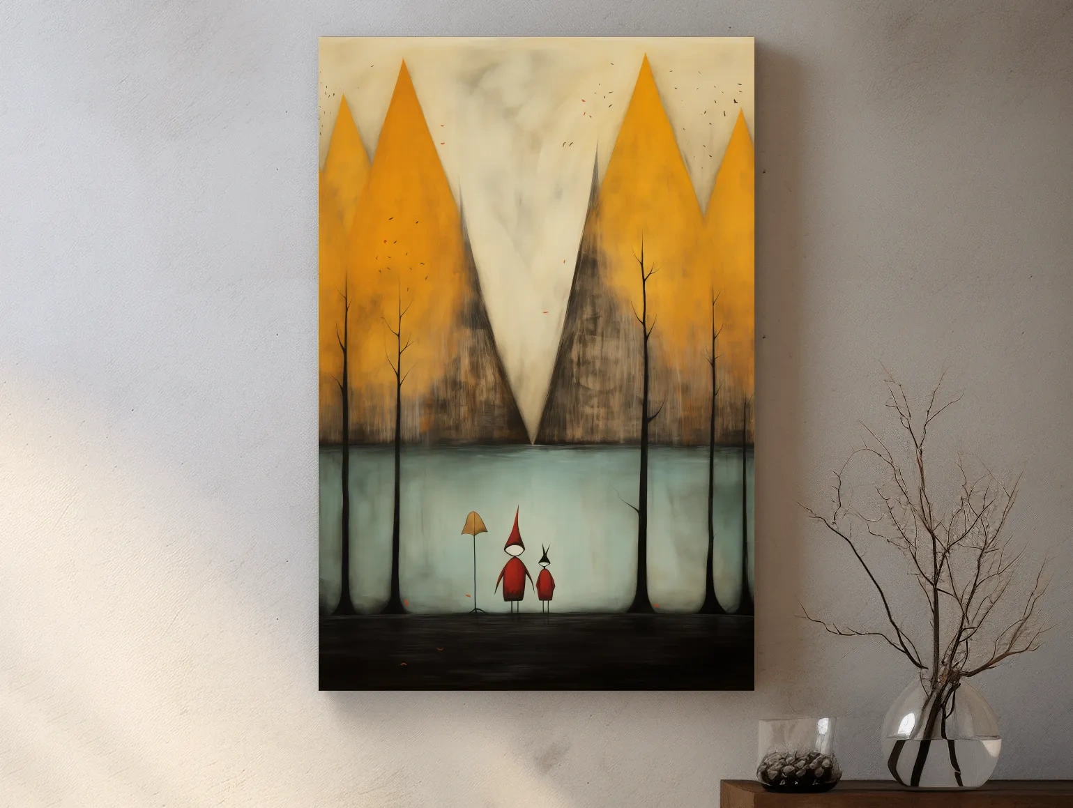 Whimsical Mountain Lake Scene Painting - Storybook Landscape Wall Art