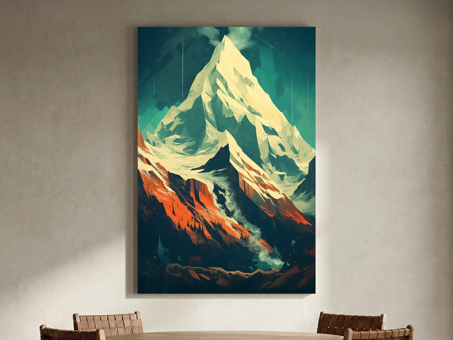 Retro Geometric Glacier Mountain Peak Artwork - Alpine Landscape Wall Art