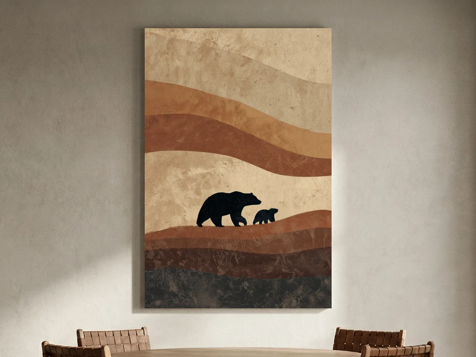 Scandi Bear Family Silhouette Artwork - Earthy Abstract Wildlife Wall Art