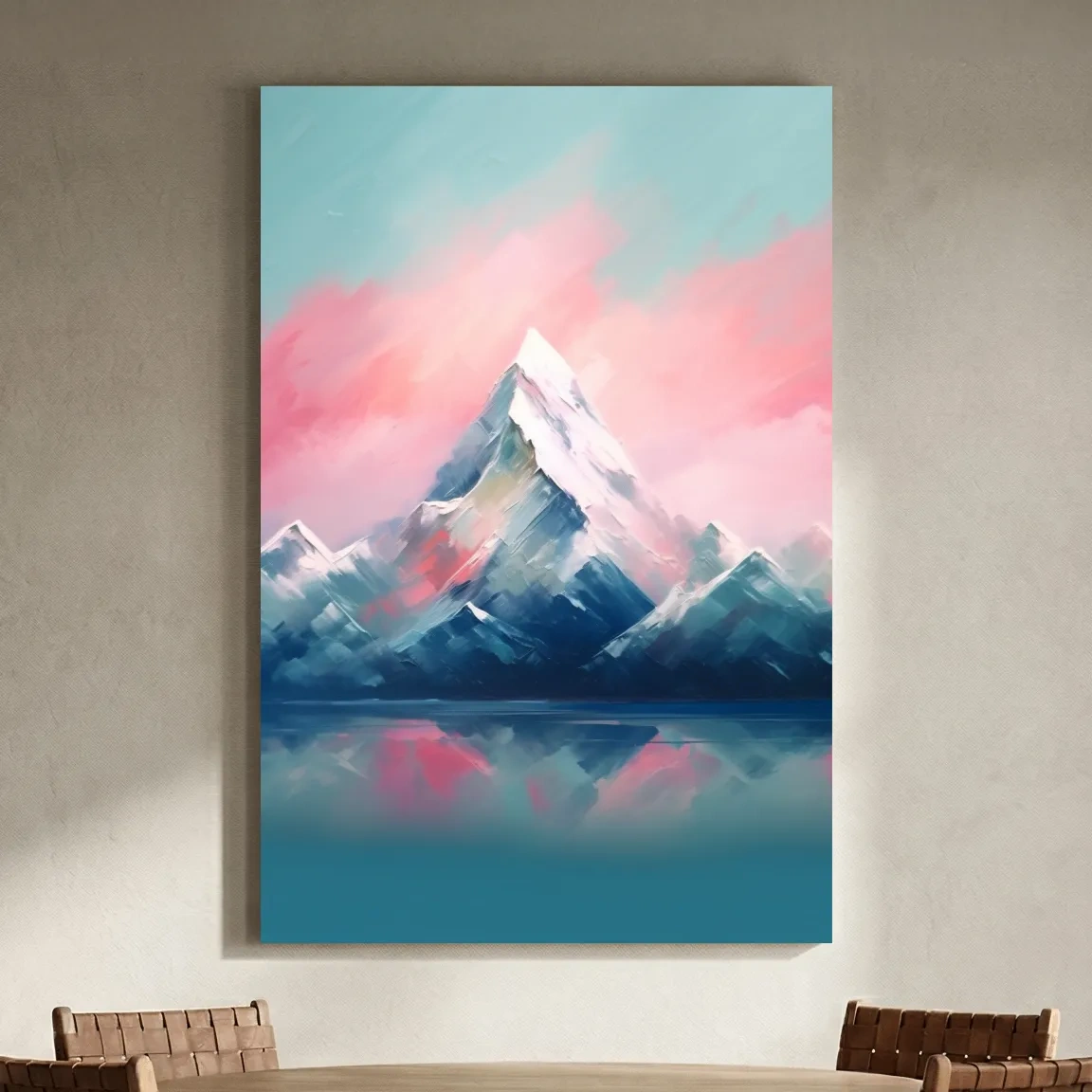 Pastel Alpine Peak Painting - Impressionism Watercolor Mountain Wall Art