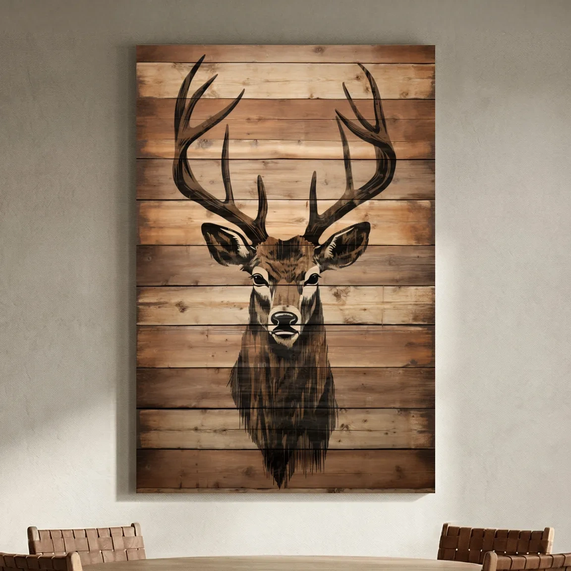 Rustic Stag Head Wood Burning Art - Cabin Lodge Wildlife Artwork