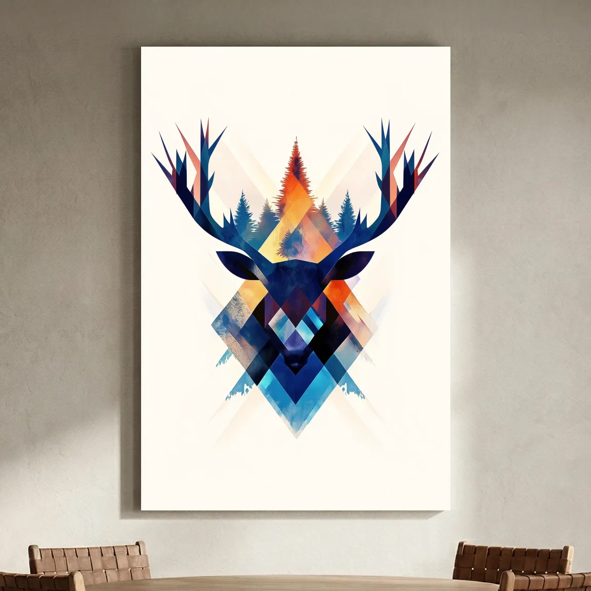Geometric Watercolor Deer Head Silhouette - Modern Wildlife Forest Wall Art