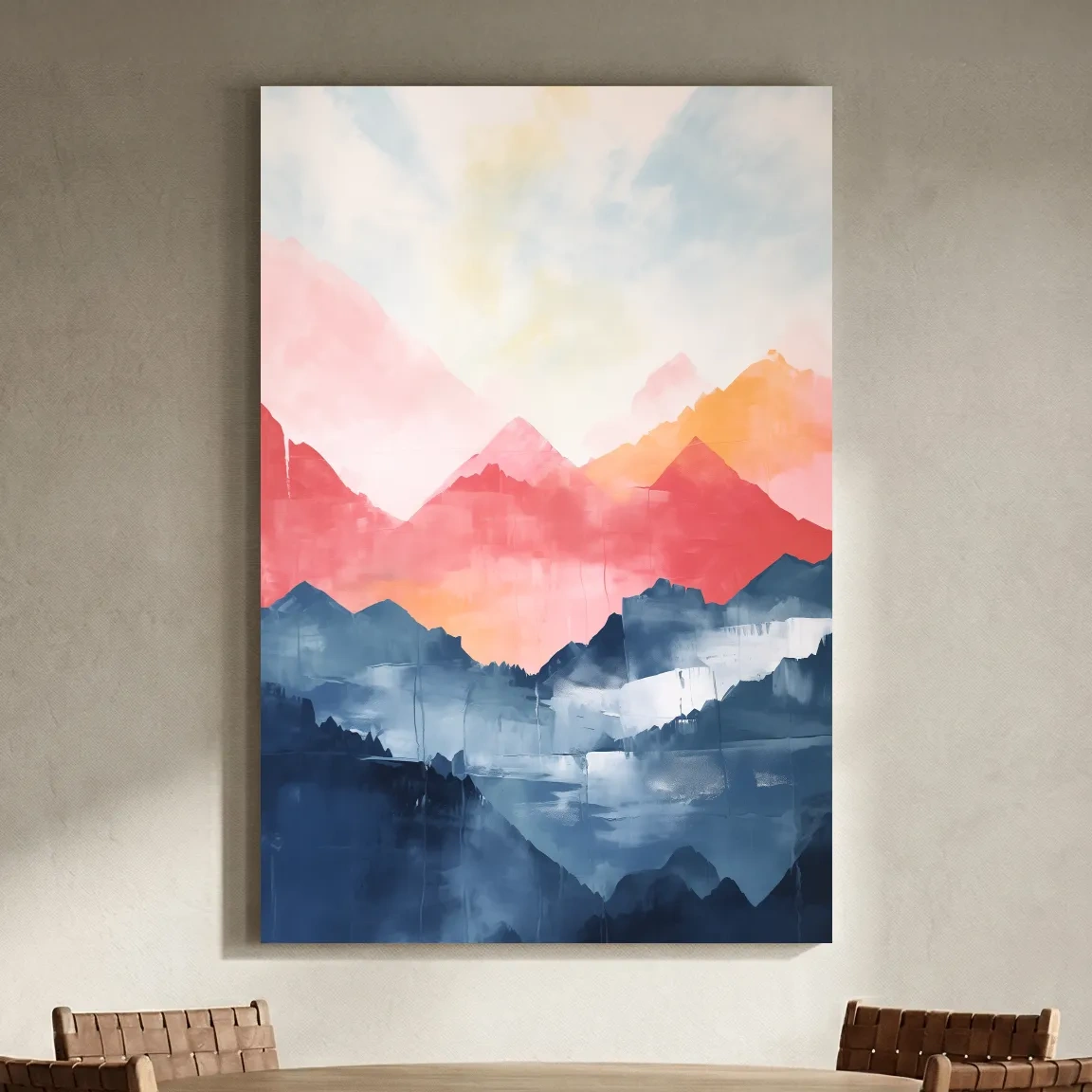 Colorful Abstract Mountain Sunrise Watercolor - Vibrant Pastel Landscape Wall Art