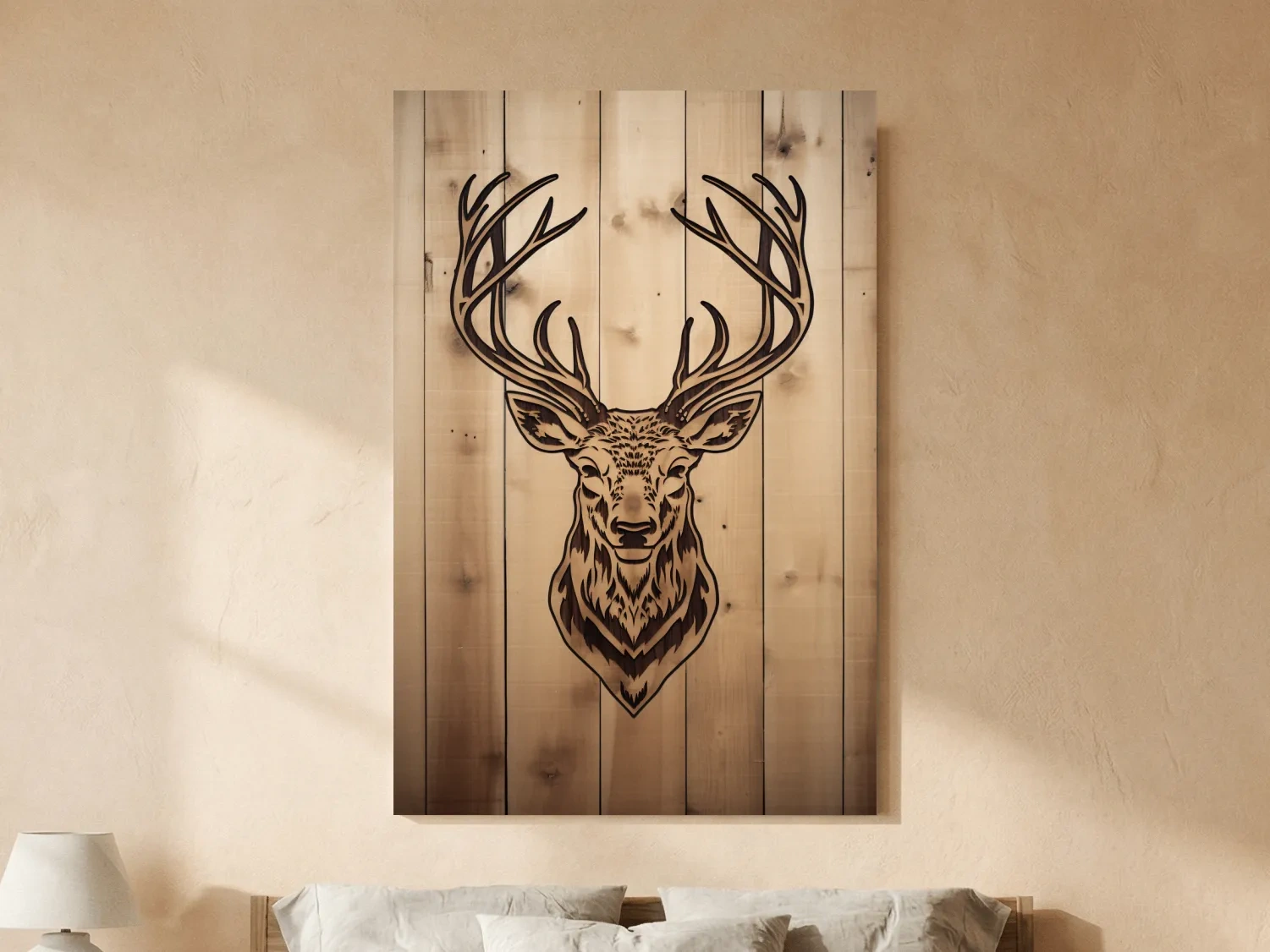 Rustic Stag Head Woodburn Illustration - Cabin Lodge Wildlife Wall Art
