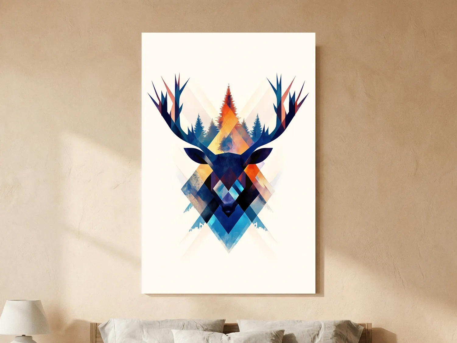 Geometric Watercolor Deer Head Silhouette - Modern Wildlife Forest Wall Art