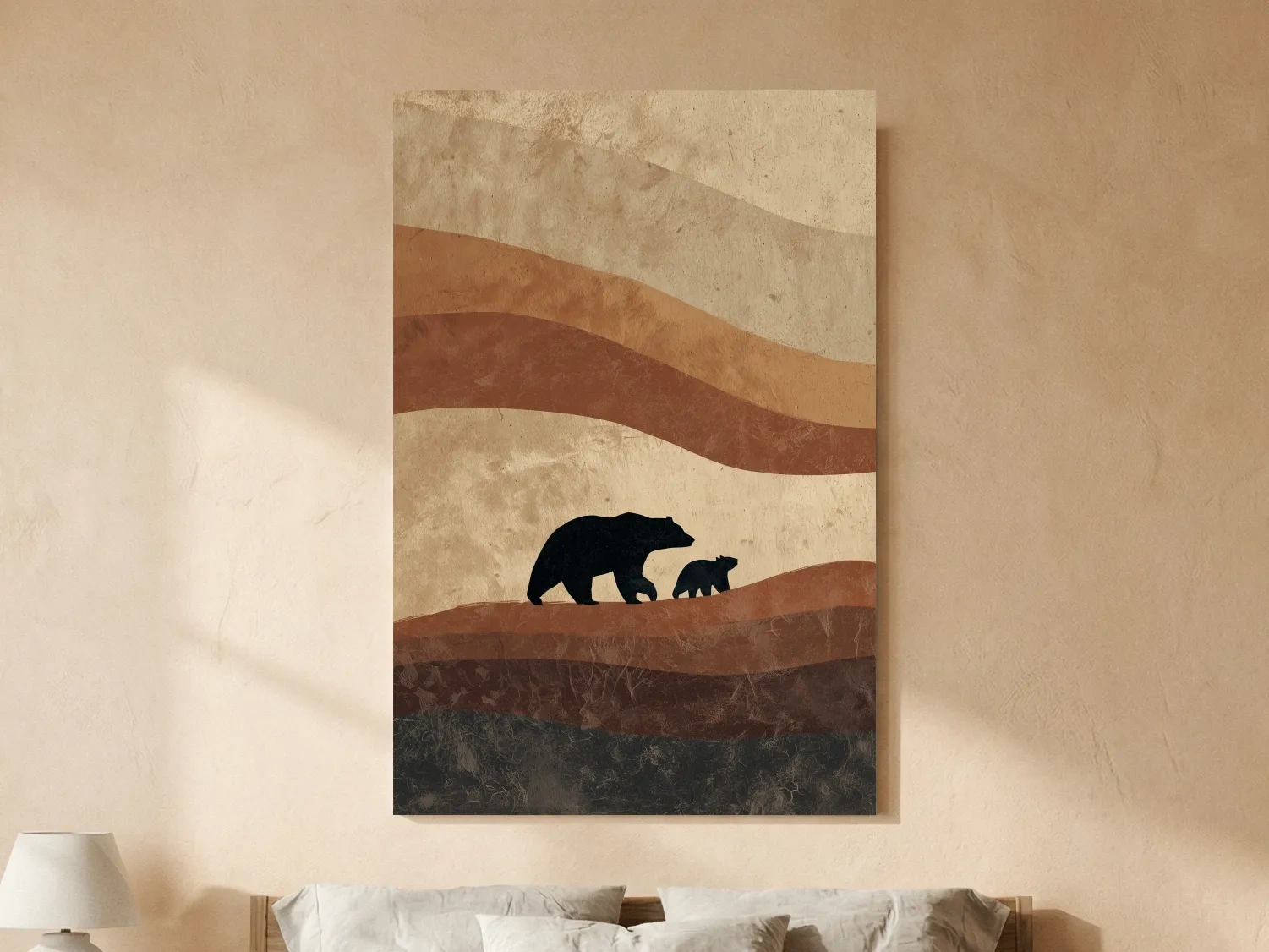 Scandi Bear Family Silhouette Artwork - Earthy Abstract Wildlife Wall Art