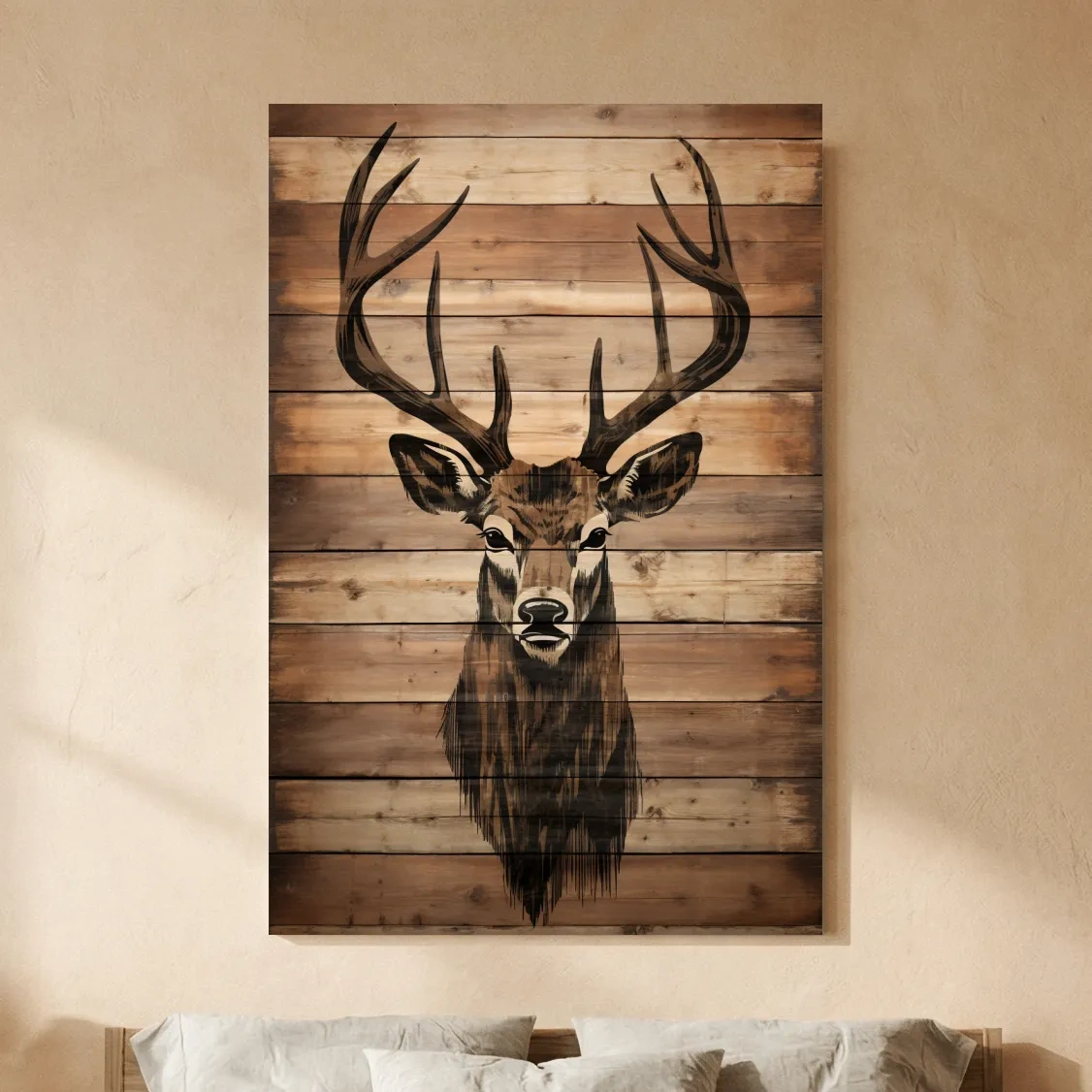 Rustic Stag Head Wood Burning Art - Cabin Lodge Wildlife Artwork