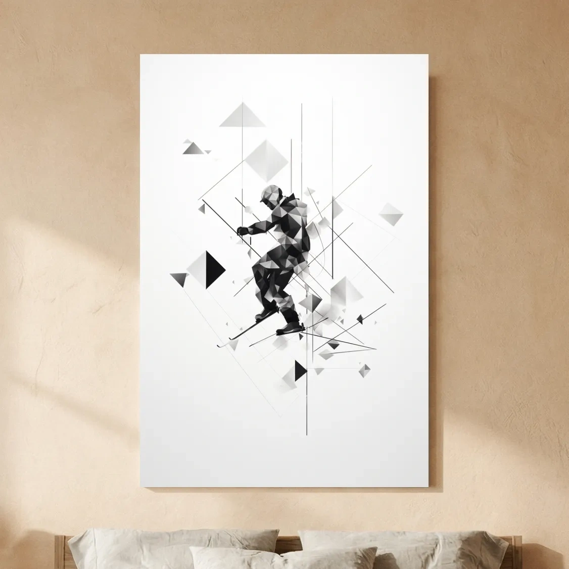Monochrome Geometric Skier Silhouette - Abstract Winter Sports Wall Art