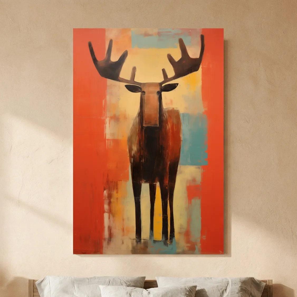 Expressionist Abstract Moose Portrait Painting - Vibrant Rustic Wildlife Wall Art