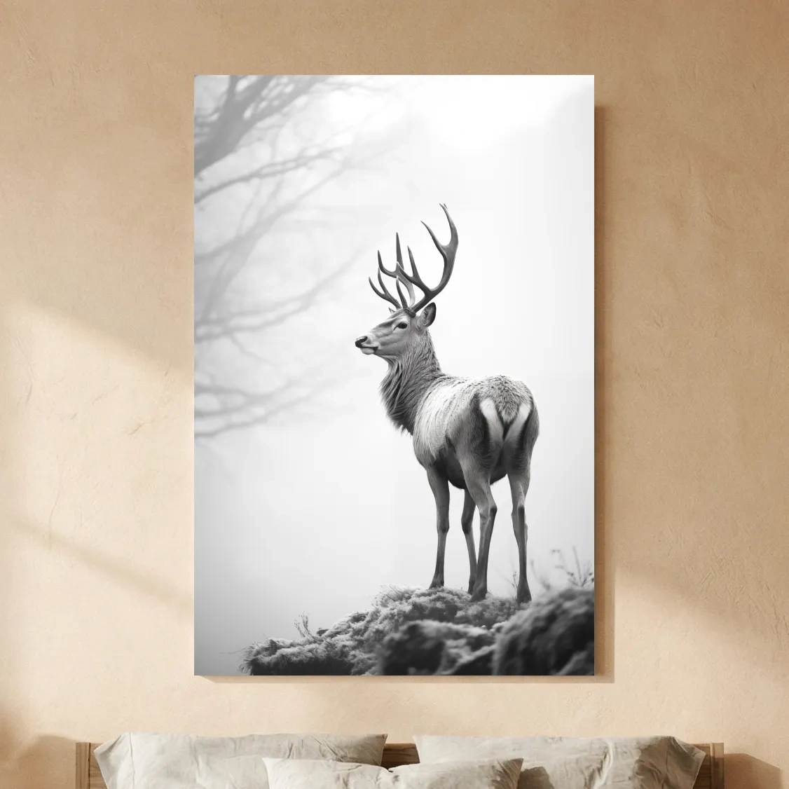Black And White Stag Portrait - Minimalist Wildlife Photography Wall Art