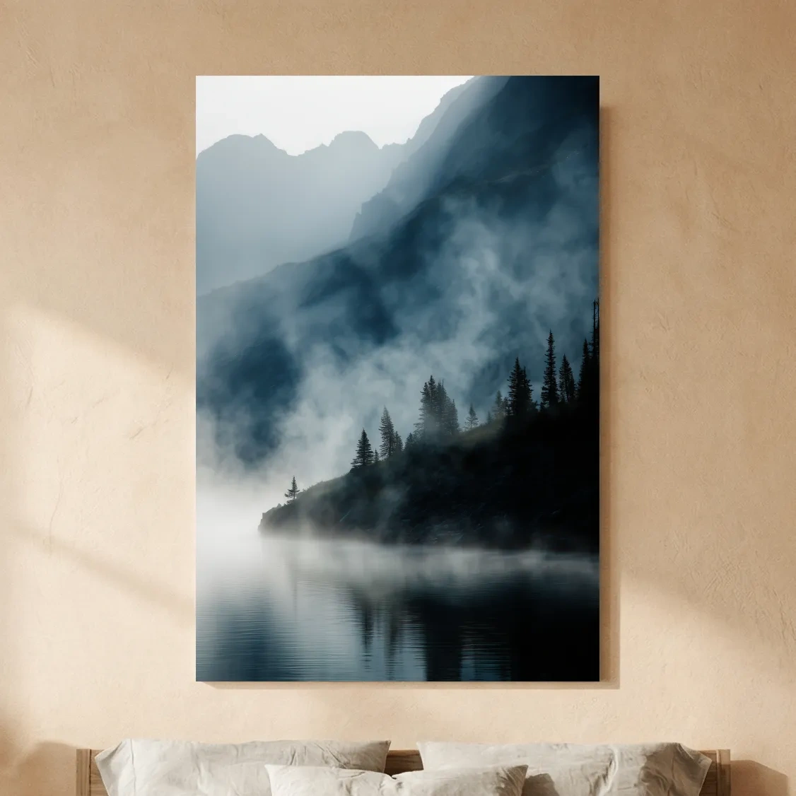 Misty Alpine Lake Landscape Photography - Foggy Pine Forest Nature Wall Art