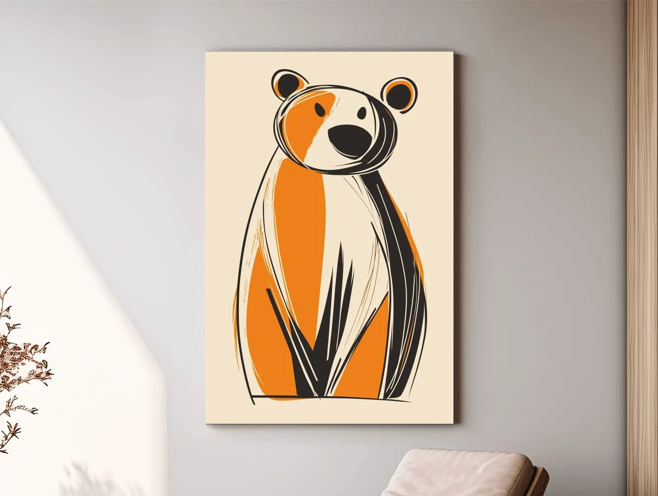 Mid-Century Modern Bear Caricature - Minimalist Wildlife Wall Art