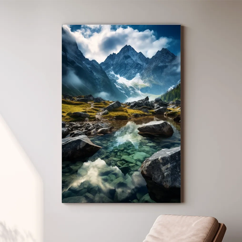 Moody Alpine Mountain Lake Reflection - Dramatic Landscape Photography Wall Art