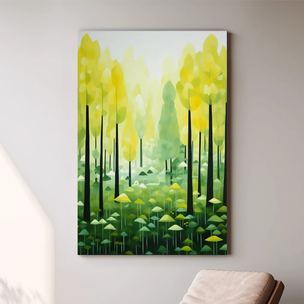 Sunlit Abstract Forest Canopy Painting - Storybook Woodland Wall Art