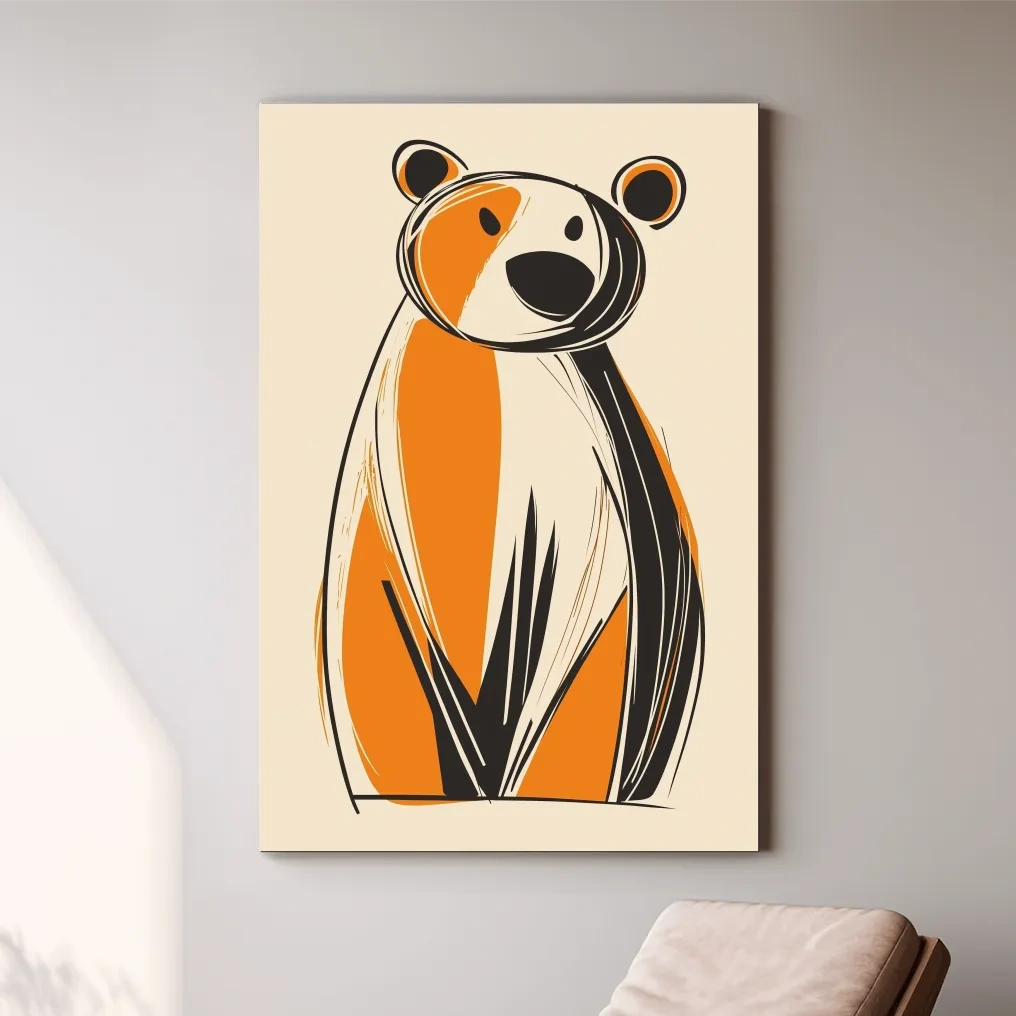 Mid-Century Modern Bear Caricature - Minimalist Wildlife Wall Art