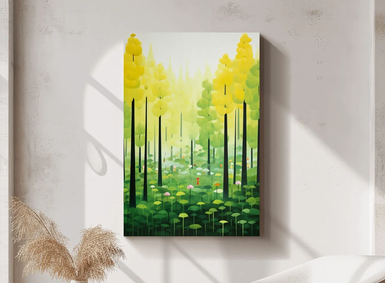 Whimsical Colorful Forest Painting - Surreal Botanical Wall Art