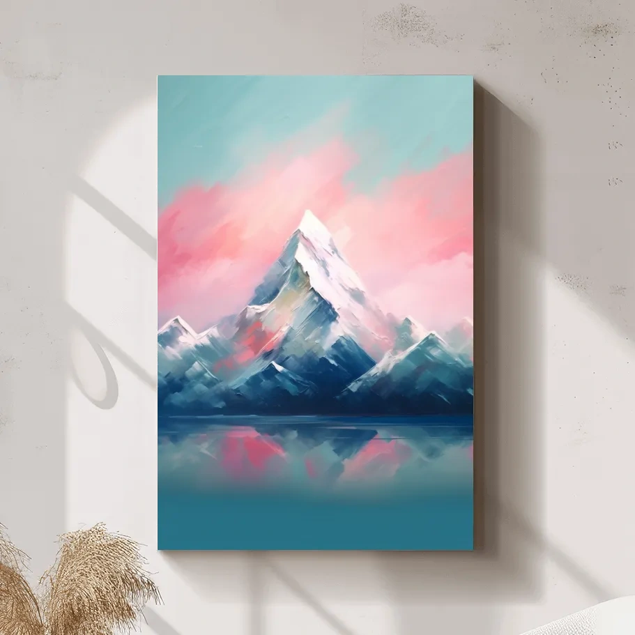 Pastel Alpine Peak Painting - Impressionism Watercolor Mountain Wall Art