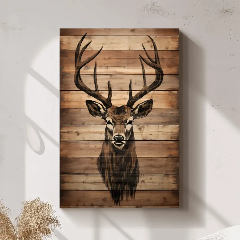 Rustic Stag Head Wood Burning Art - Cabin Lodge Wildlife Artwork