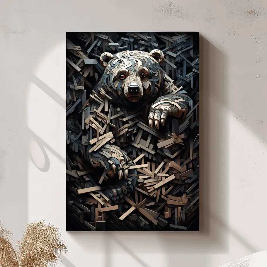 Deconstructed Hidden Grizzly Bear - 3D Abstract Wildlife Wall Art