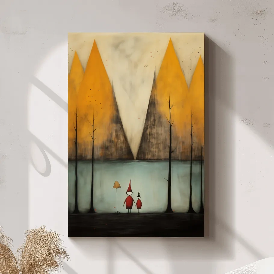 Whimsical Mountain Lake Scene Painting - Storybook Landscape Wall Art