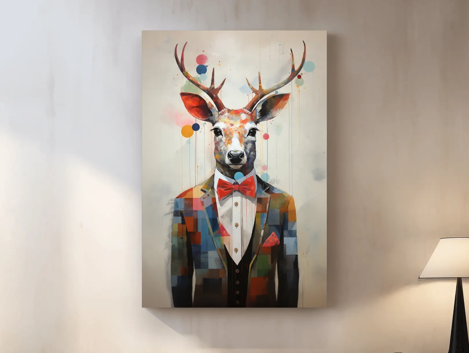 Dapper Watercolor Deer Tuxedo Portrait - Colorful Modern Wildlife Wall Art