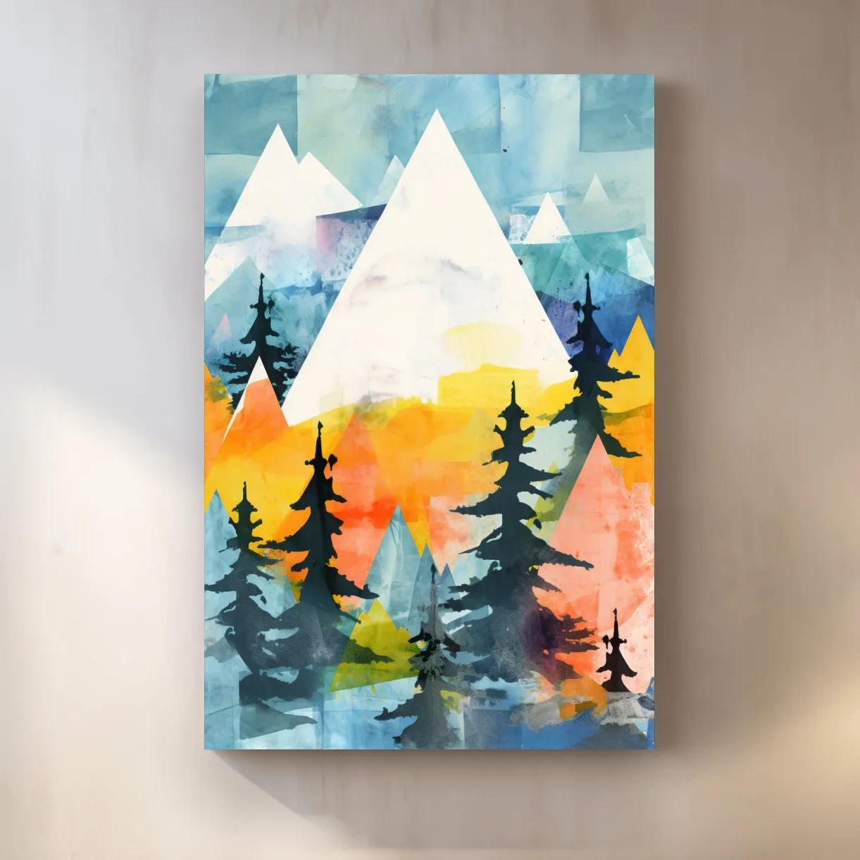 Rustic Watercolor Mountains And Pine Forest - Vibrant Alpine Landscape Wall Art