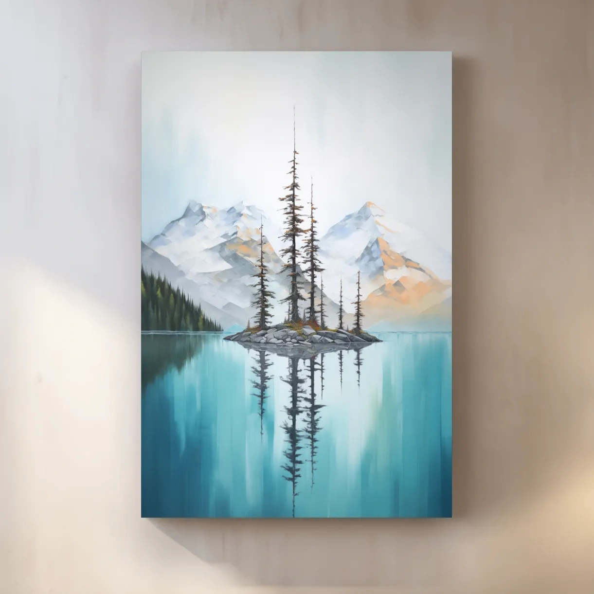 Turquoise Alpine Lake Island Pines - Serene Mountain Landscape Wall Art