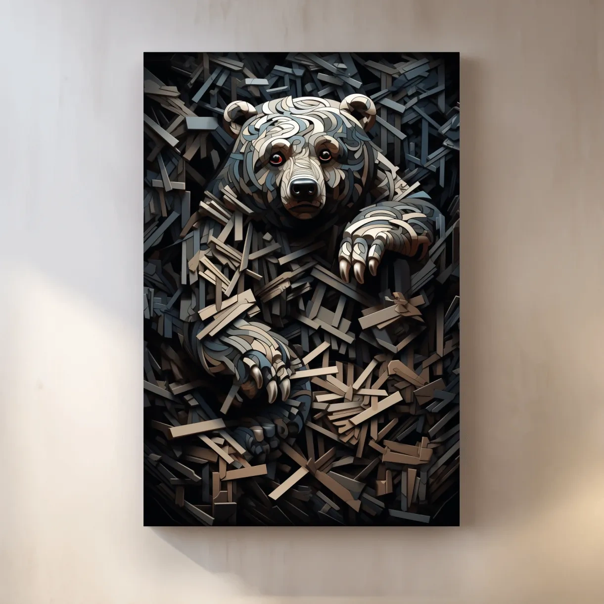 Deconstructed Hidden Grizzly Bear - 3D Abstract Wildlife Wall Art