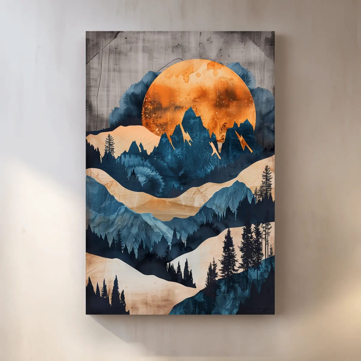 Moody Abstract Mountain Sunset - Forest Watercolor Wall Art