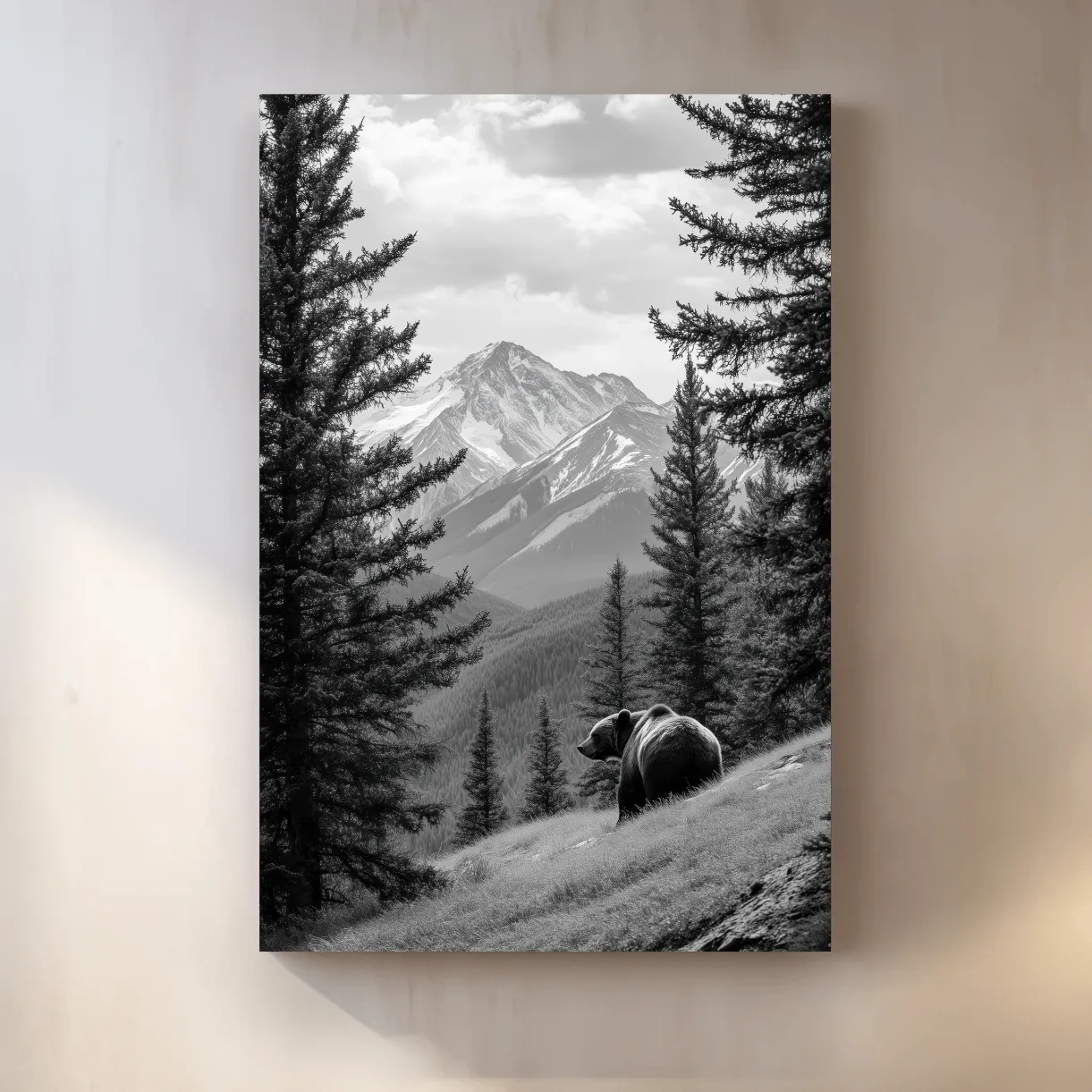 Black And White Grizzly Bear Alpine Meadow - Wilderness Nature Photography Wall Art