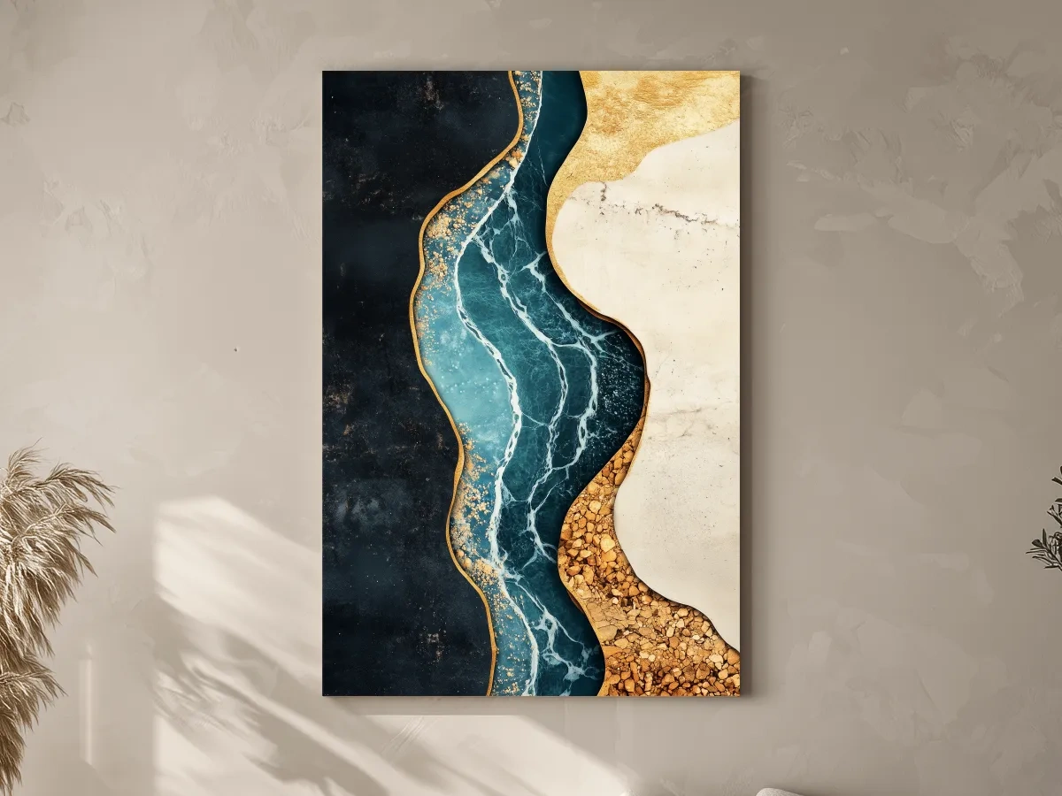 Luxurious Fluid Marble River Abstract - Gold Geode Resin Style Wall Art