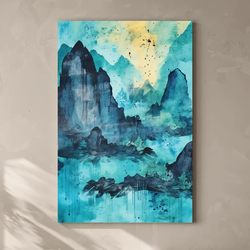 Abstract Mountain Lake Watercolor - Landscape Wall Art