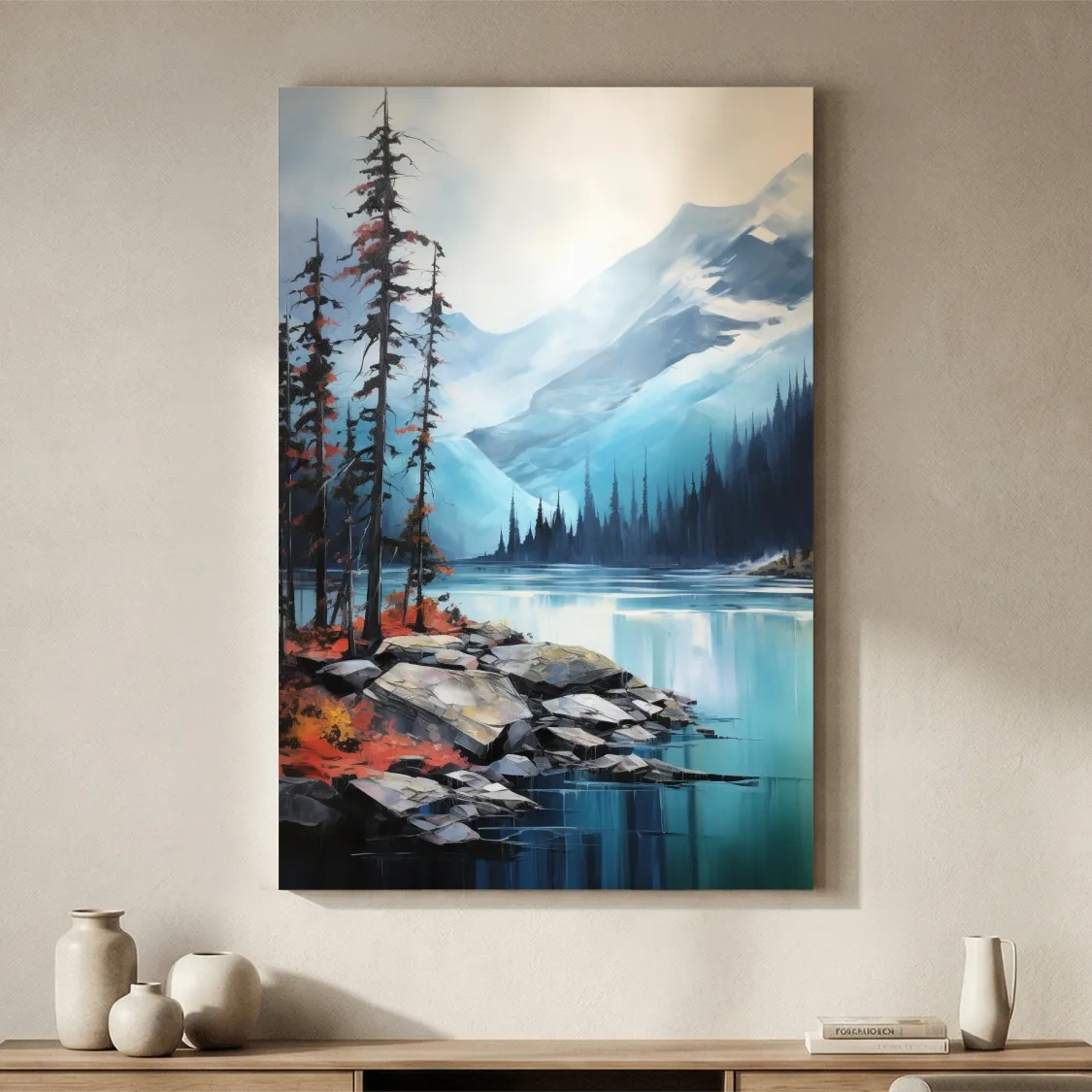 Turquoise Alpine Lake And Mountain Watercolor - Serene Forest Wall Art
