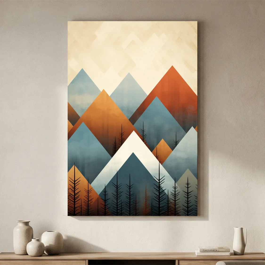 Geometric Pine Mountain Peaks - Minimalist Mid Century Wall Art