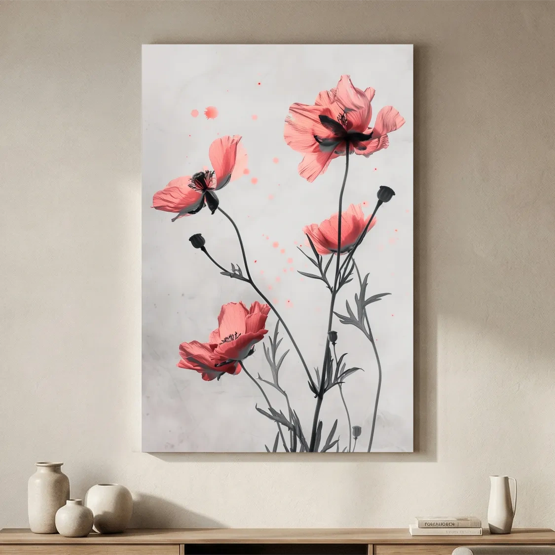 Poppy Flowers Watercolor Illustration - Minimalist Botanical Wall Art