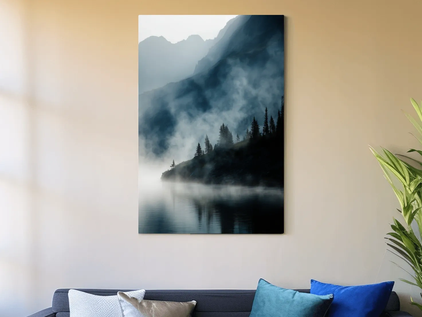 Misty Alpine Lake Landscape Photography - Foggy Pine Forest Nature Wall Art