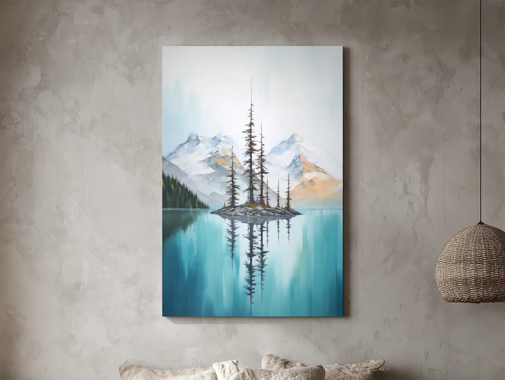 Turquoise Alpine Lake Island Pines - Serene Mountain Landscape Wall Art