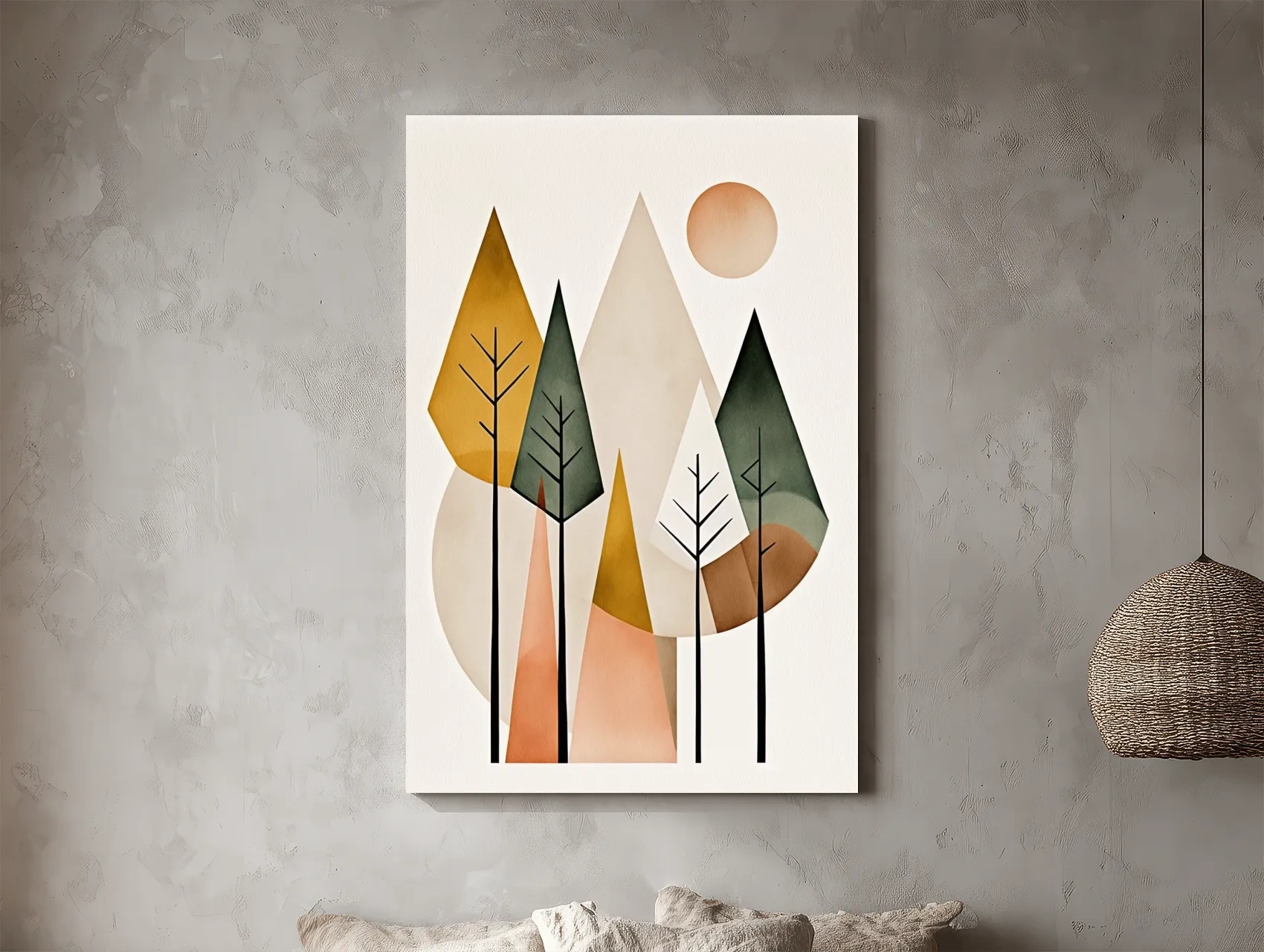 Minimalist Geometric Mountain Forest Artwork - Scandinavian Boho Wall Art