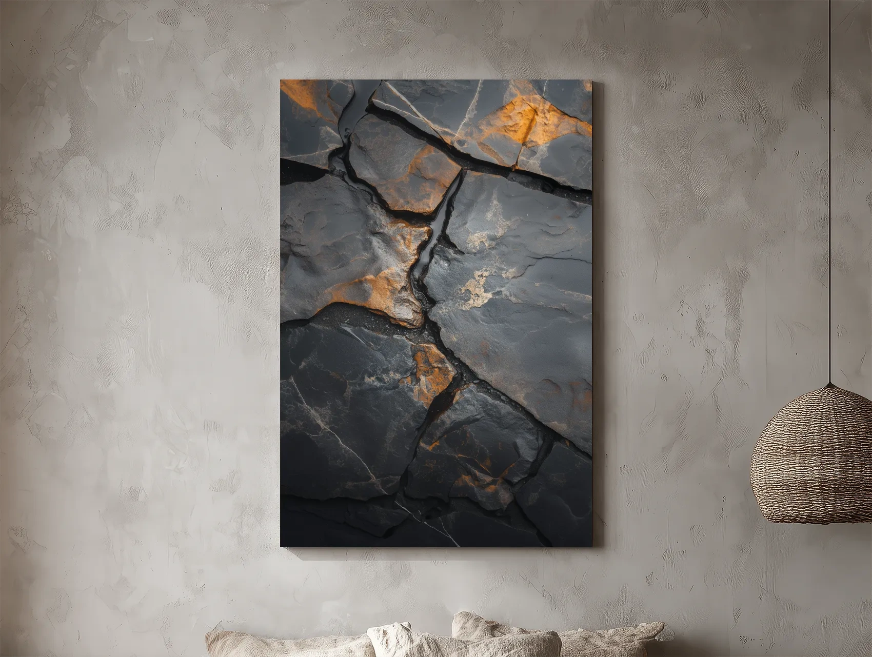 Charcoal Slate Stone Texture Organic Artwork - Modern Abstract Geology Wall Art