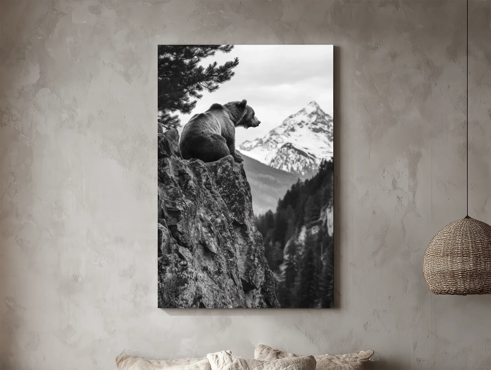 Black And White Grizzly Bear Photographic Artwork - Alpine Wildlife Wall Art
