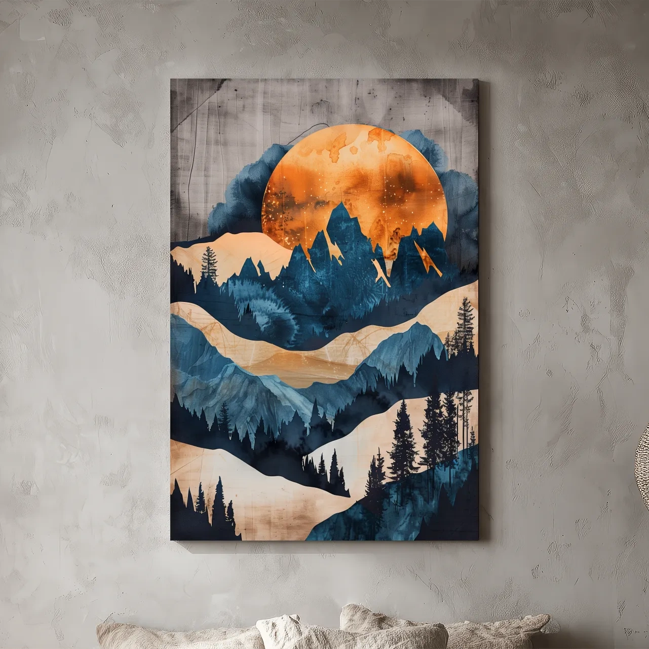 Moody Abstract Mountain Sunset - Forest Watercolor Wall Art