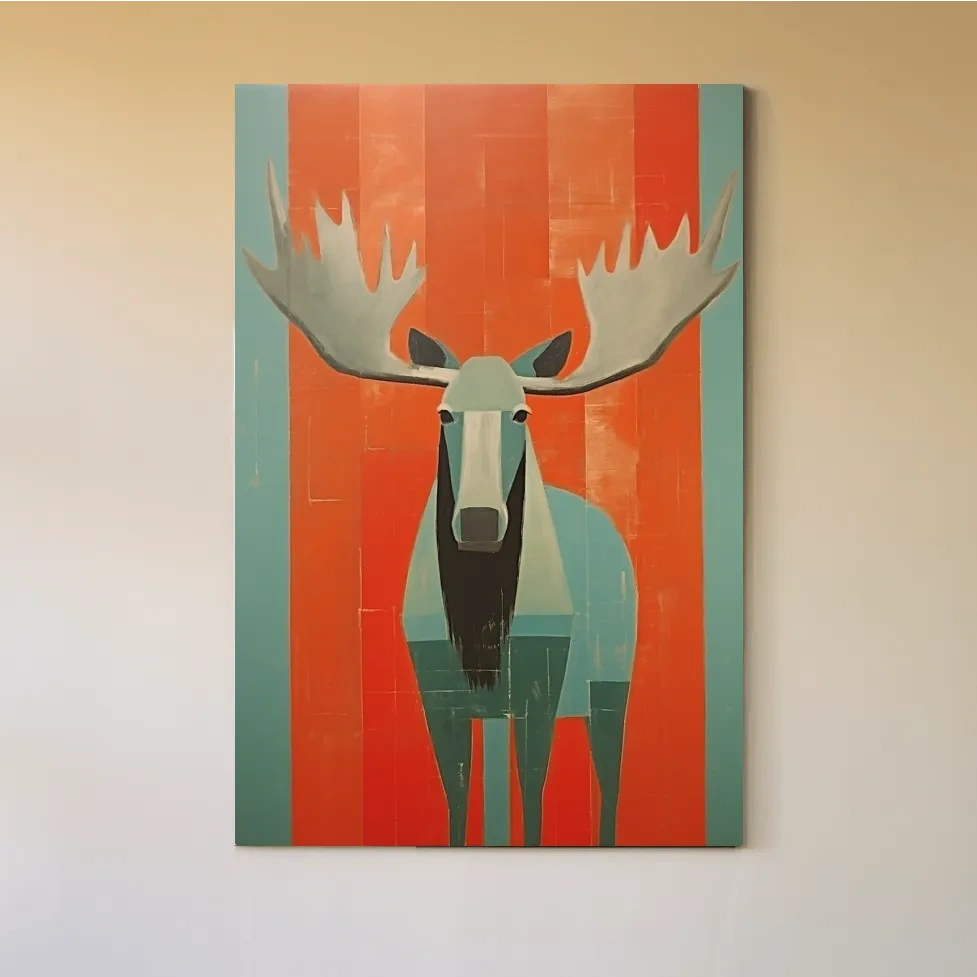 Mid Century Modern Rustic Moose Portrait Painting -  Wildlife Wall Art