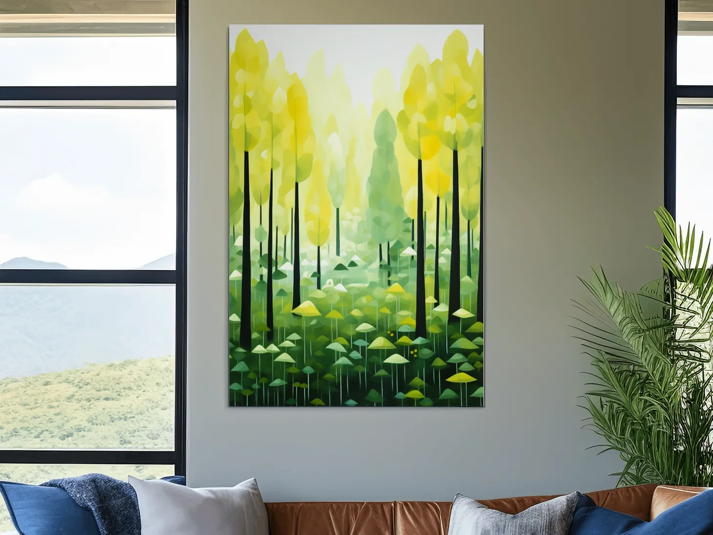 Sunlit Abstract Forest Canopy Painting - Storybook Woodland Wall Art