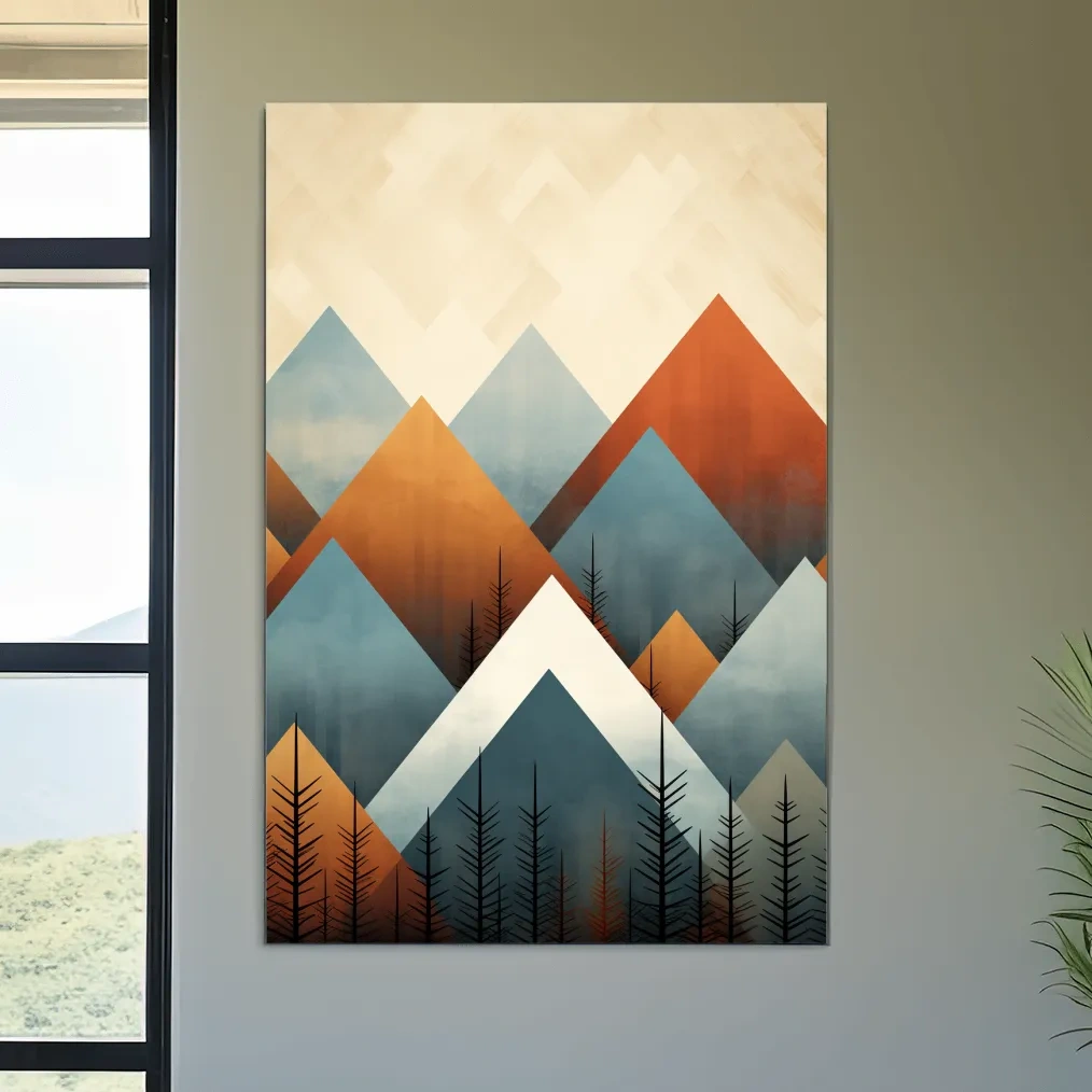Geometric Pine Mountain Peaks - Minimalist Mid Century Wall Art