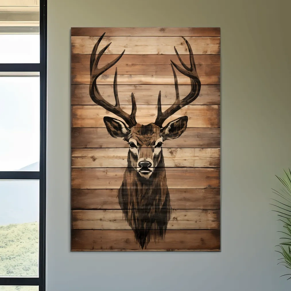 Rustic Stag Head Wood Burning Art - Cabin Lodge Wildlife Artwork
